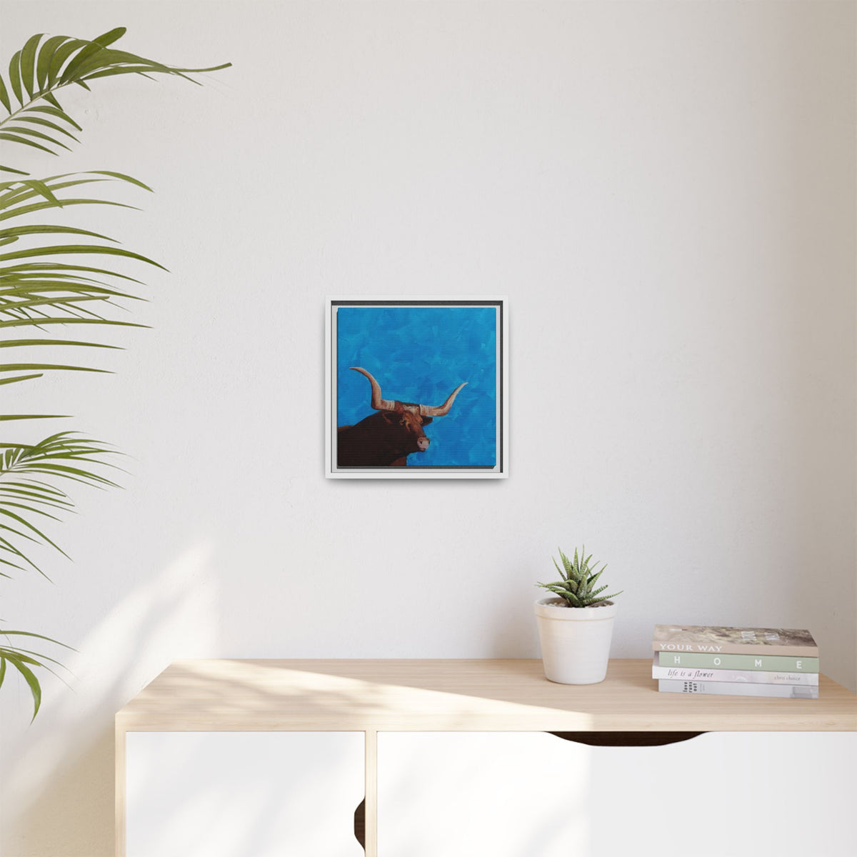 Framed Canvas Original Wall Art – Majestic Longhorn Bull Print on Canvas
