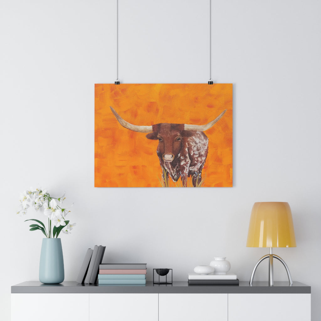 Longhorn Cow Giclée Art Print – Rustic Western Farmhouse Wall Decor