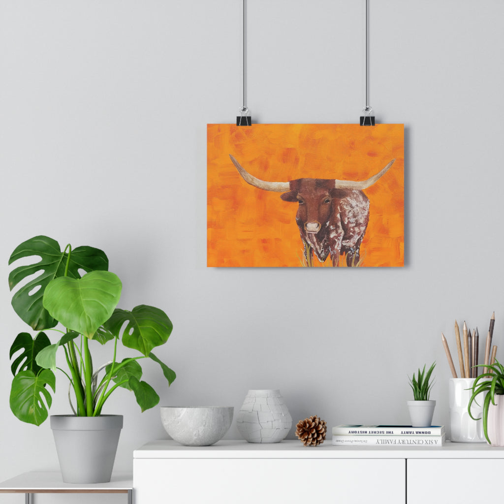 Longhorn Cow Giclée Art Print – Rustic Western Farmhouse Wall Decor