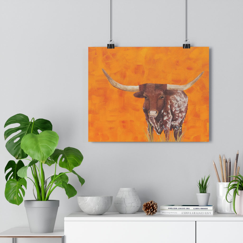 Longhorn Cow Giclée Art Print – Rustic Western Farmhouse Wall Decor