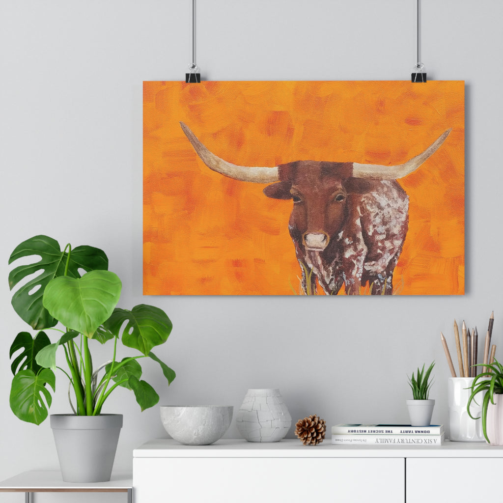 Longhorn Cow Giclée Art Print – Rustic Western Farmhouse Wall Decor